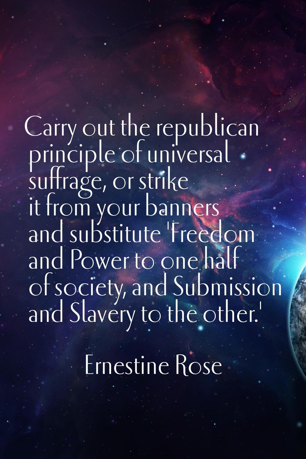 Carry out the republican principle of universal suffrage, or strike it from your banners and substi