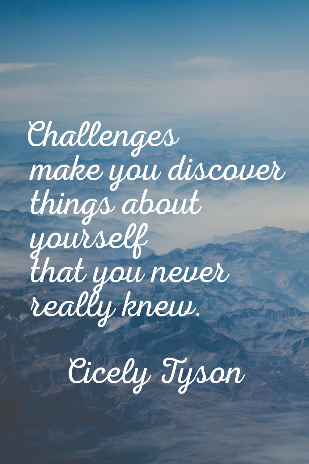 Challenges make you discover things about yourself that you never really knew.