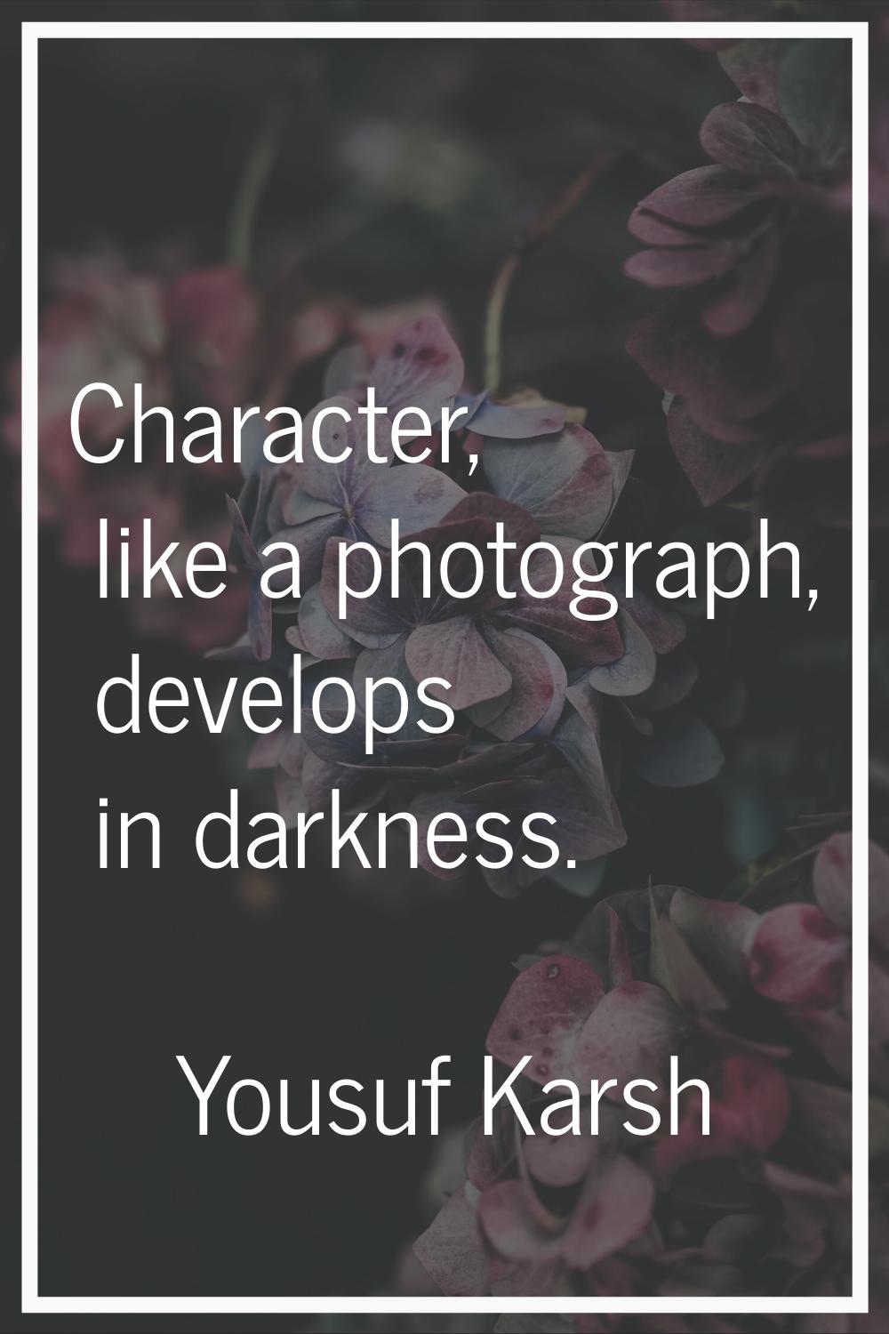 Character, like a photograph, develops in darkness.