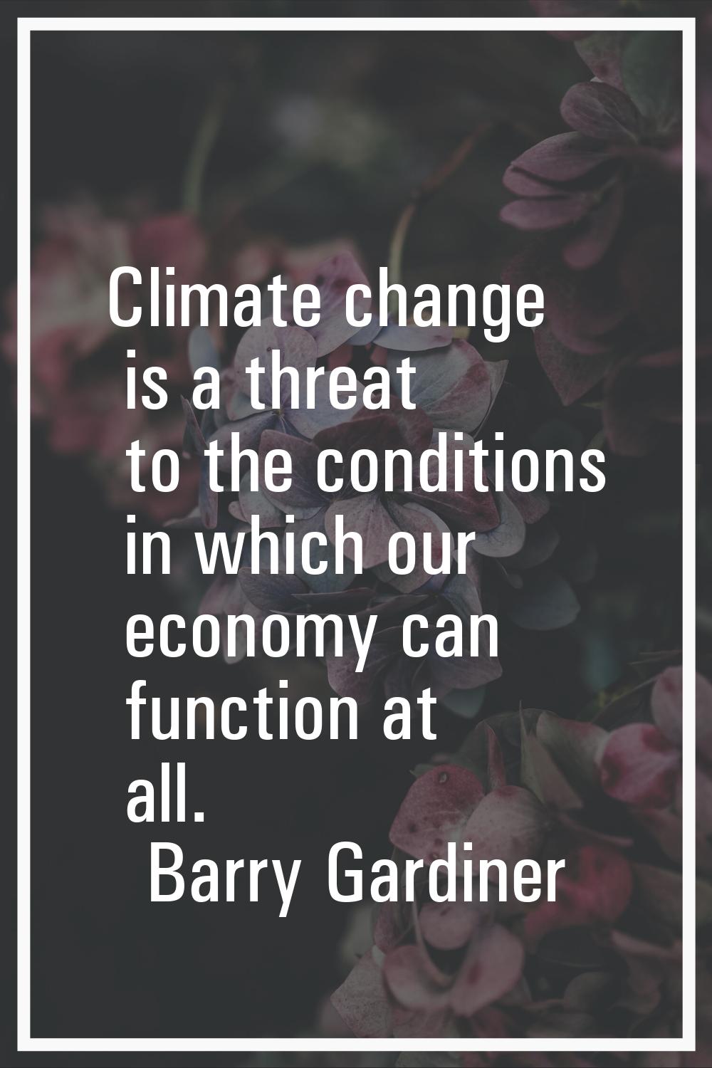 Climate change is a threat to the conditions in which our economy can function at all.