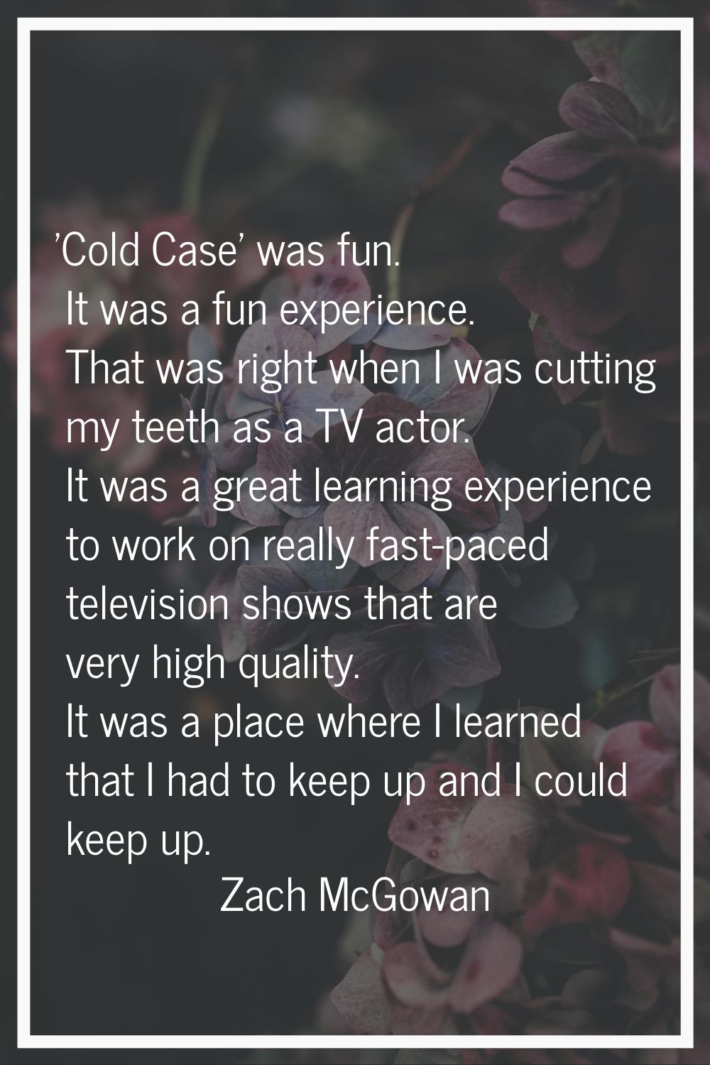 'Cold Case' was fun. It was a fun experience. That was right when I was cutting my teeth as a TV ac