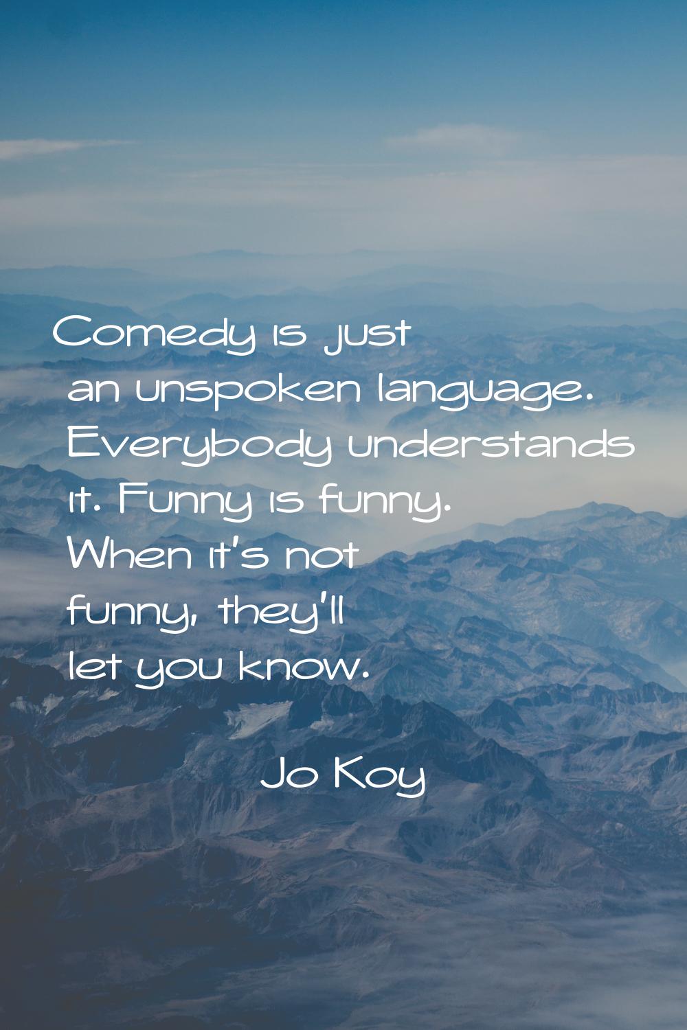 Comedy is just an unspoken language. Everybody understands it. Funny is funny. When it's not funny,