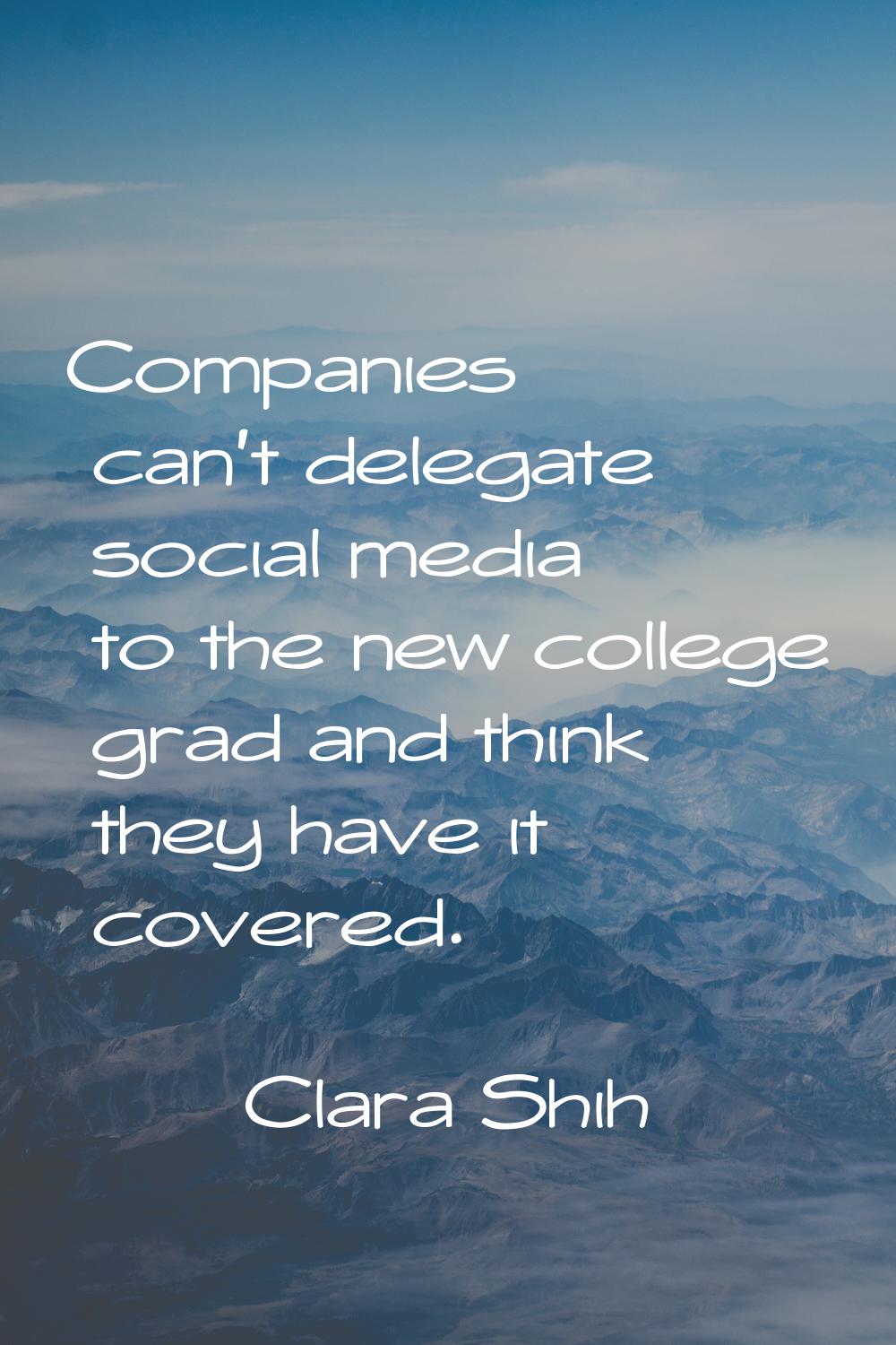 Companies can't delegate social media to the new college grad and think they have it covered.