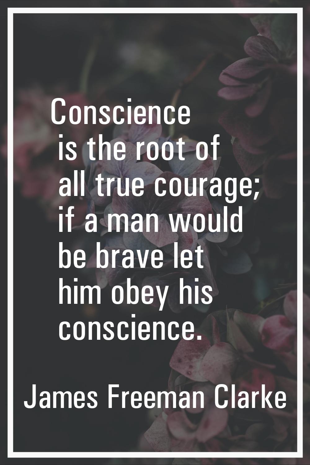 Conscience is the root of all true courage; if a man would be brave let him obey his conscience.
