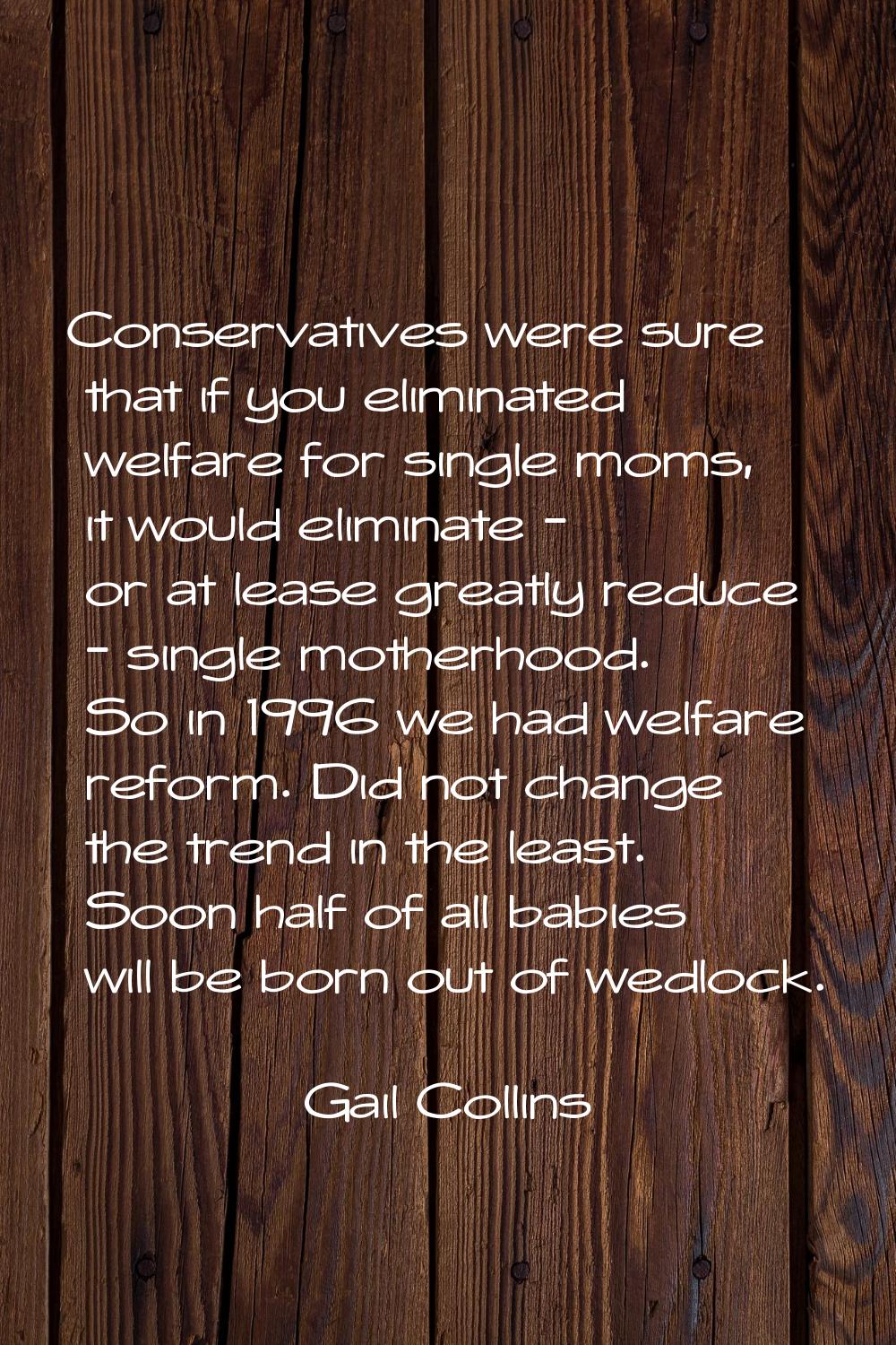 Conservatives were sure that if you eliminated welfare for single moms, it would eliminate - or at 