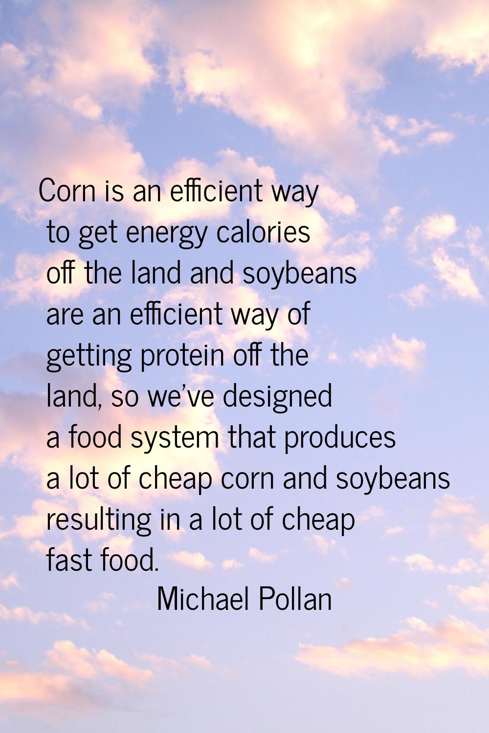 Corn is an efficient way to get energy calories off the land and soybeans are an efficient way of g