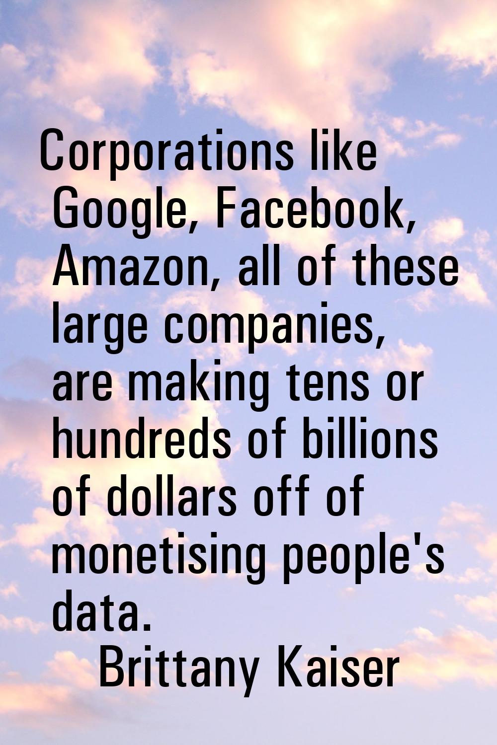 Corporations like Google, Facebook, Amazon, all of these large companies, are making tens or hundre