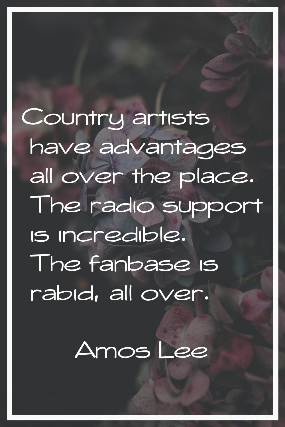 Country artists have advantages all over the place. The radio support is incredible. The fanbase is