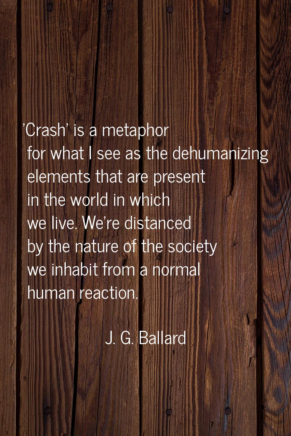 'Crash' is a metaphor for what I see as the dehumanizing elements that are present in the world in 
