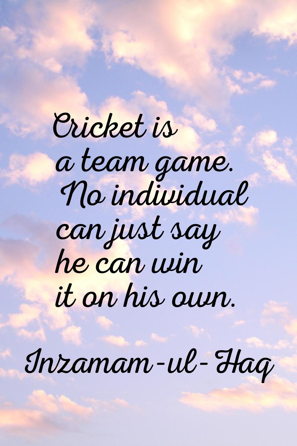 Cricket is a team game. No individual can just say he can win it on his own.