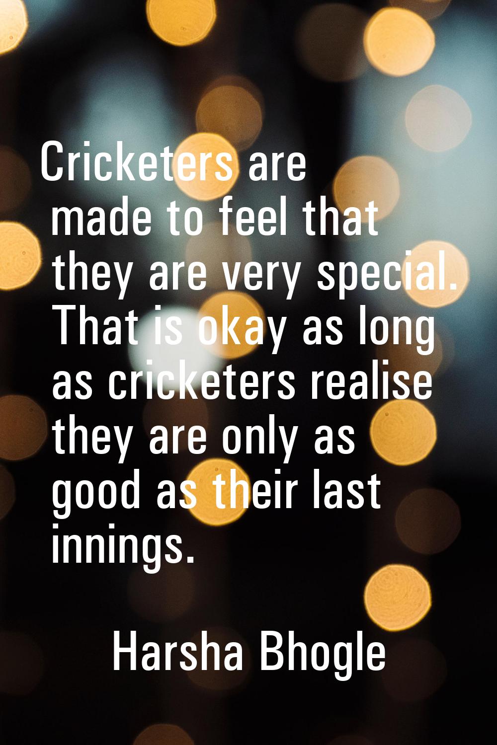Cricketers are made to feel that they are very special. That is okay as long as cricketers realise 