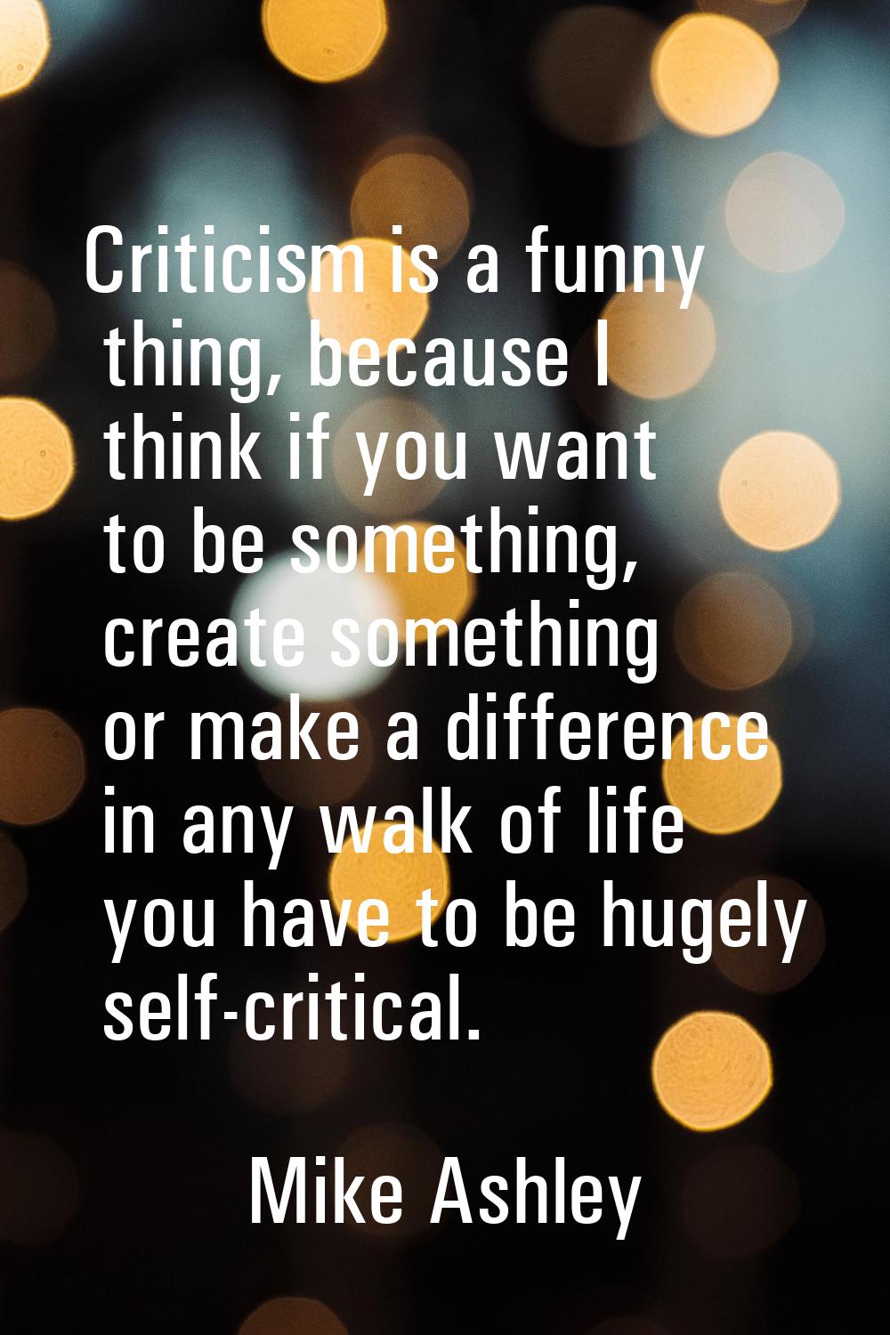 Criticism is a funny thing, because I think if you want to be something, create something or make a