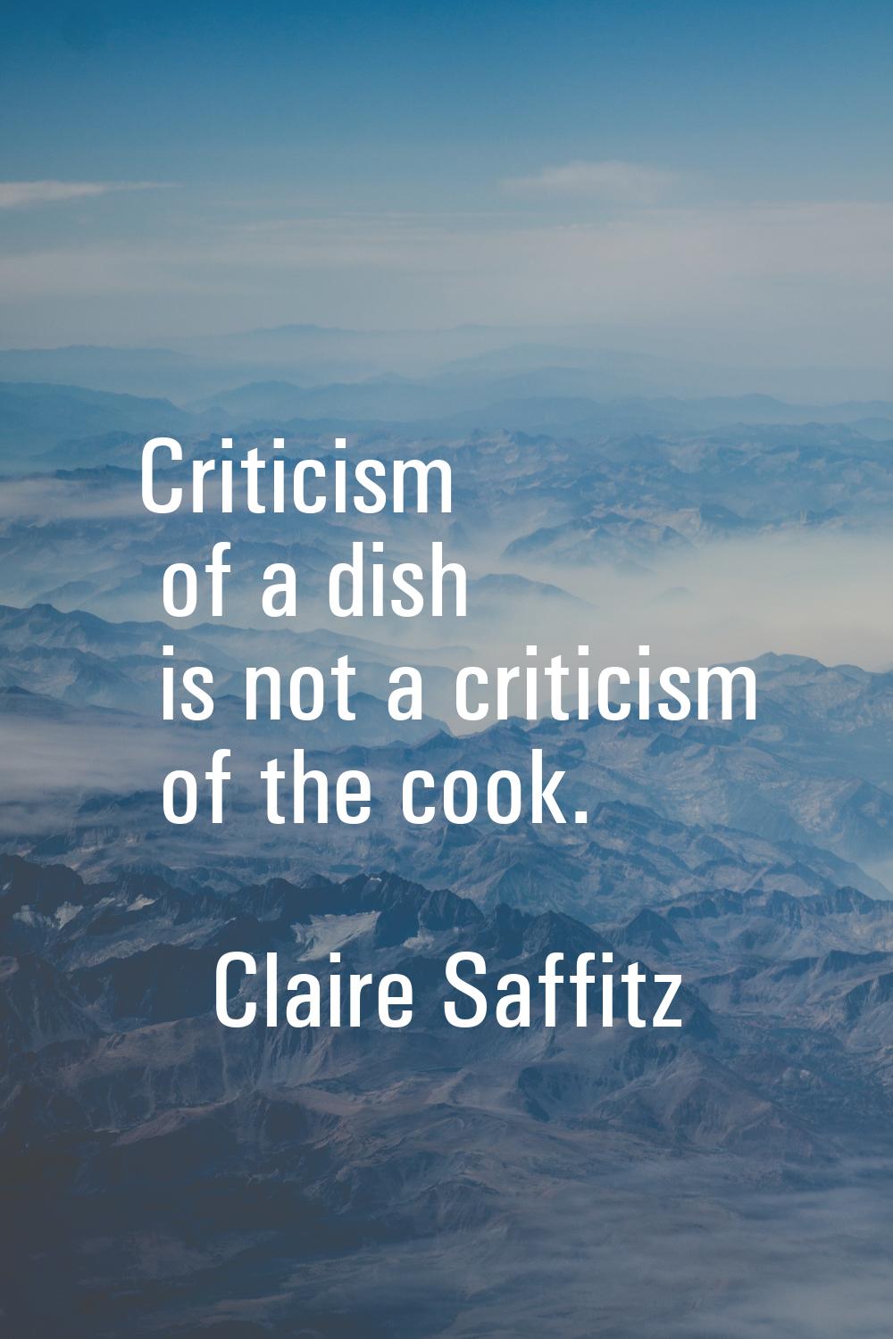 Criticism of a dish is not a criticism of the cook.