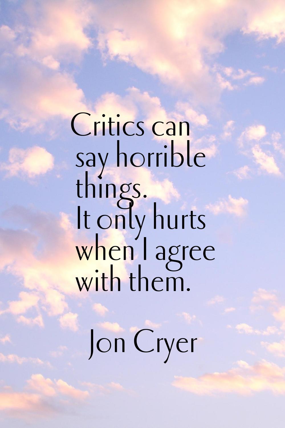 Critics can say horrible things. It only hurts when I agree with them.