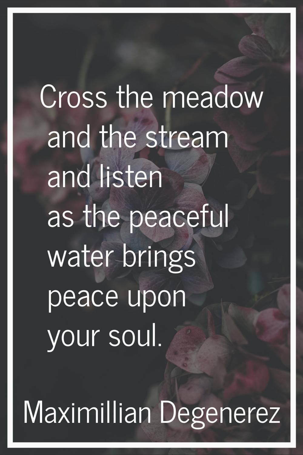 Cross the meadow and the stream and listen as the peaceful water brings peace upon your soul.