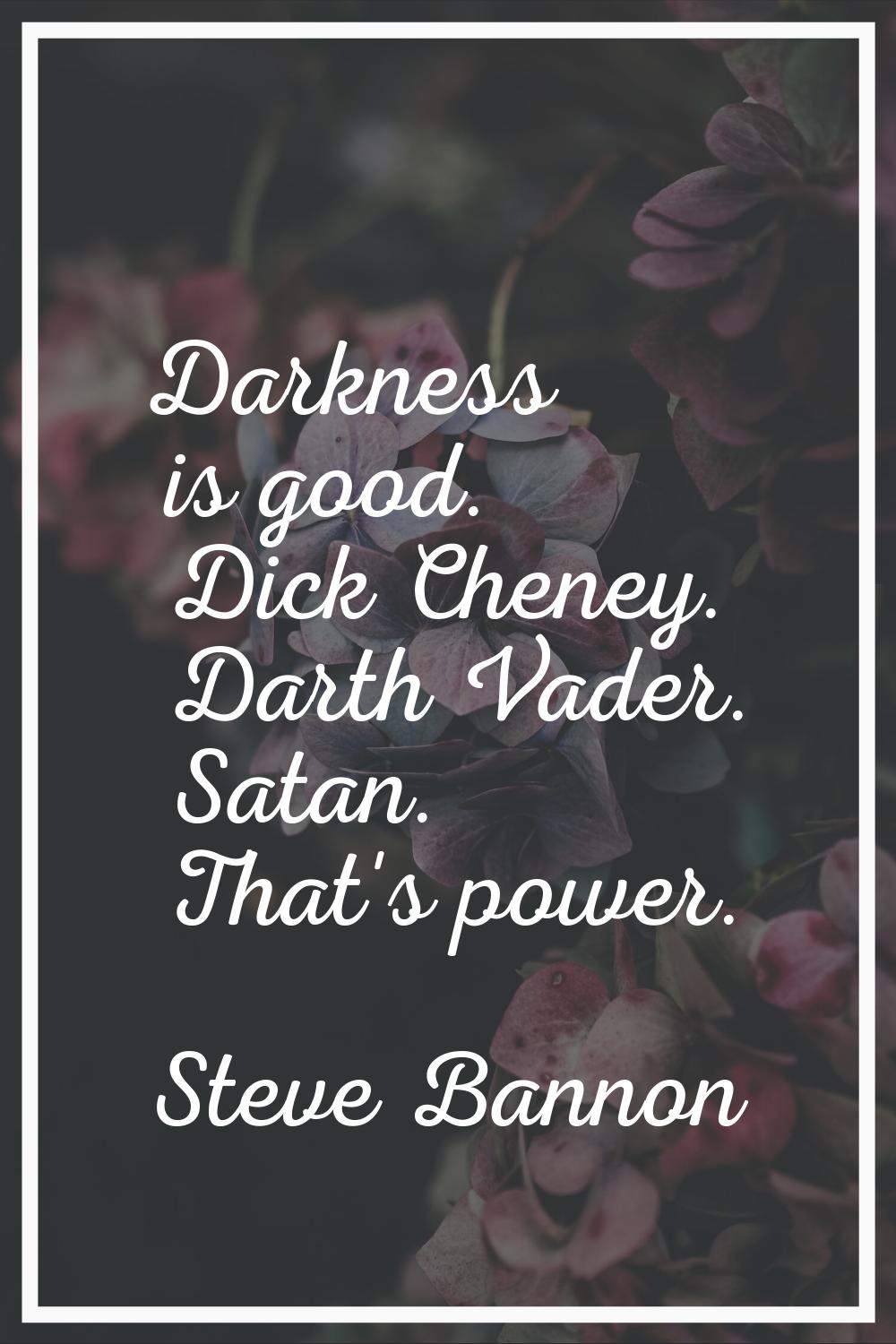 Darkness is good. Dick Cheney. Darth Vader. Satan. That's power.