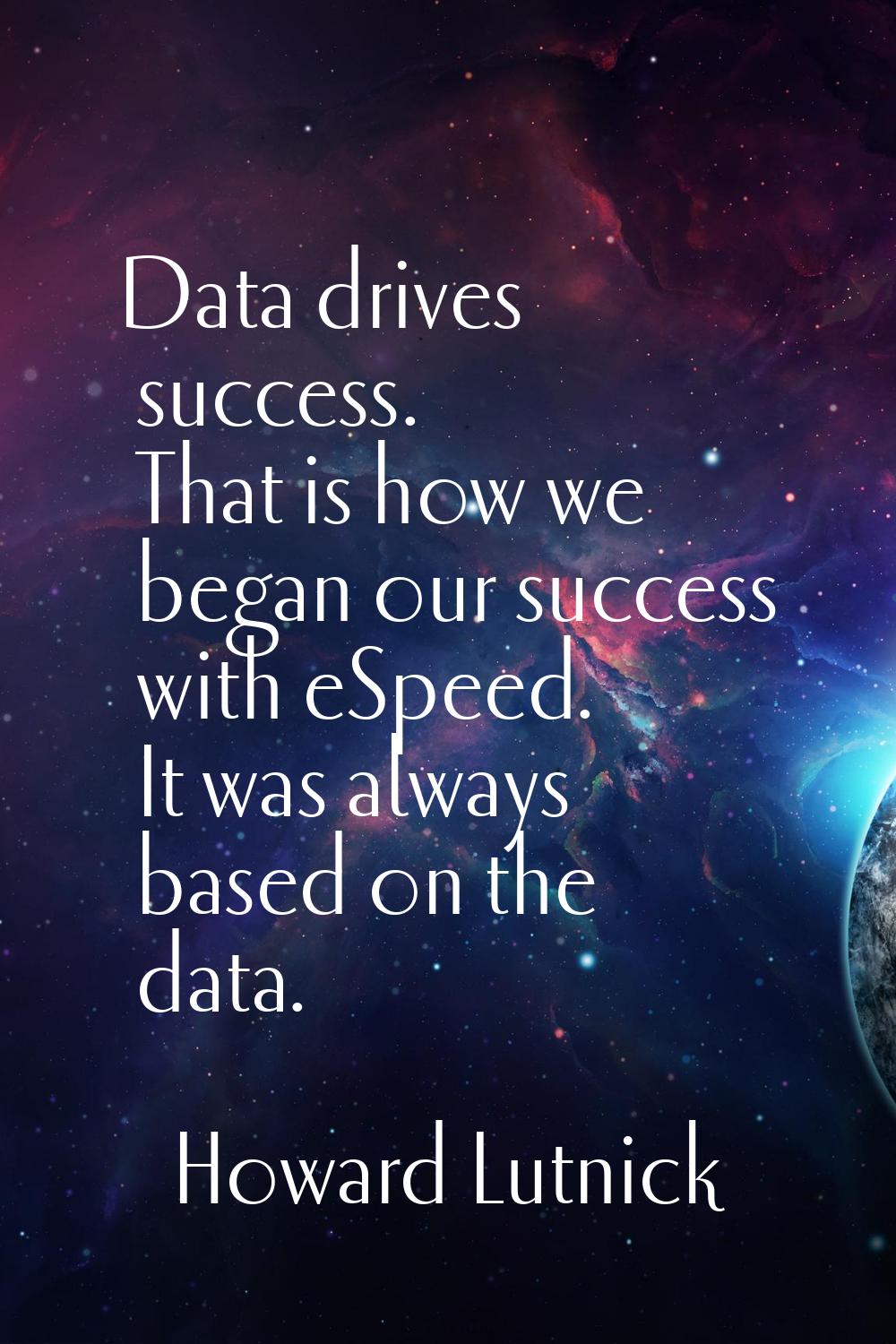 Data drives success. That is how we began our success with eSpeed. It was always based on the data.