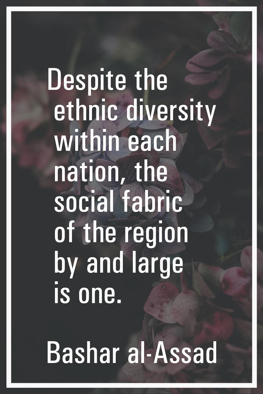 Despite the ethnic diversity within each nation, the social fabric of the region by and large is on