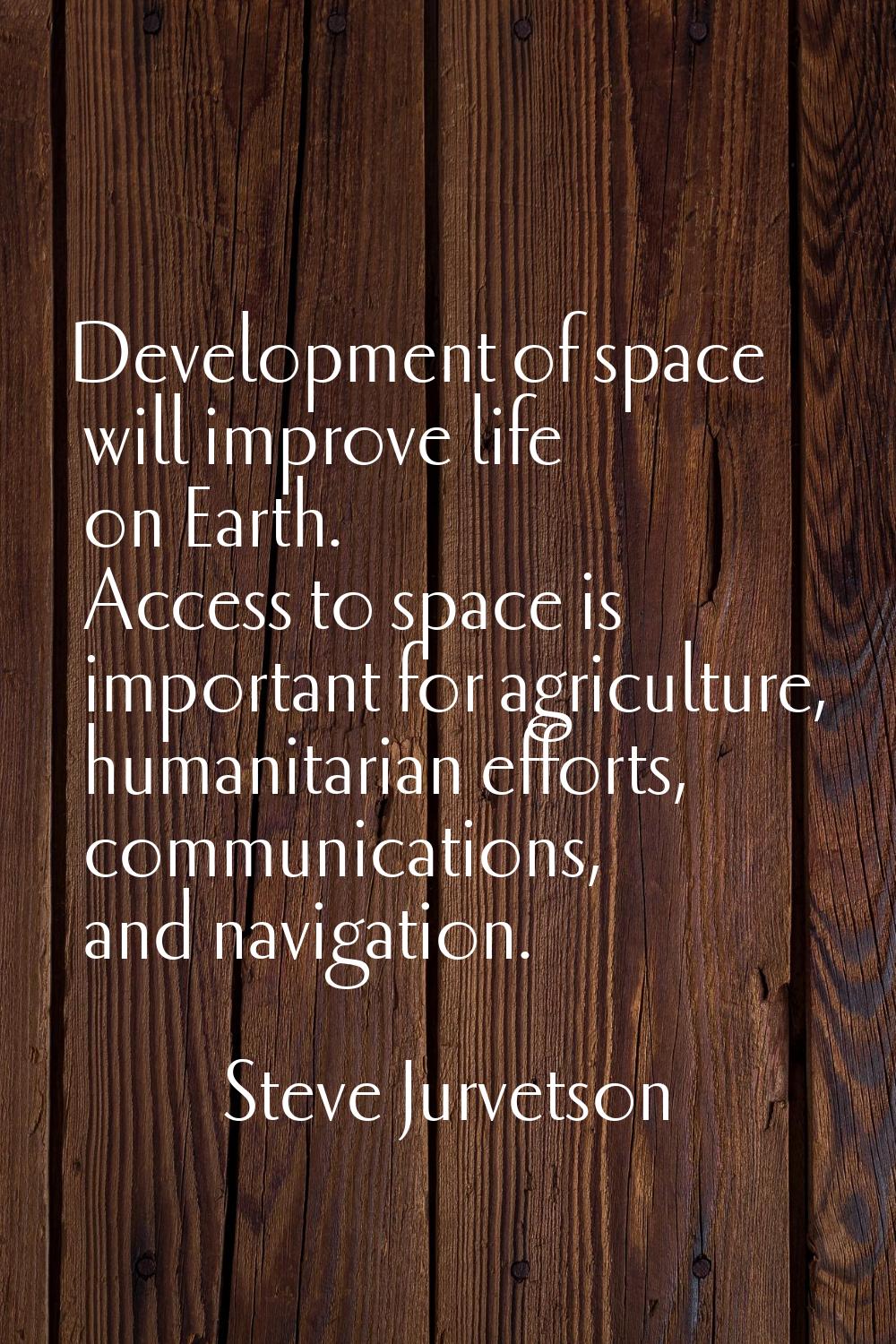 Development of space will improve life on Earth. Access to space is important for agriculture, huma