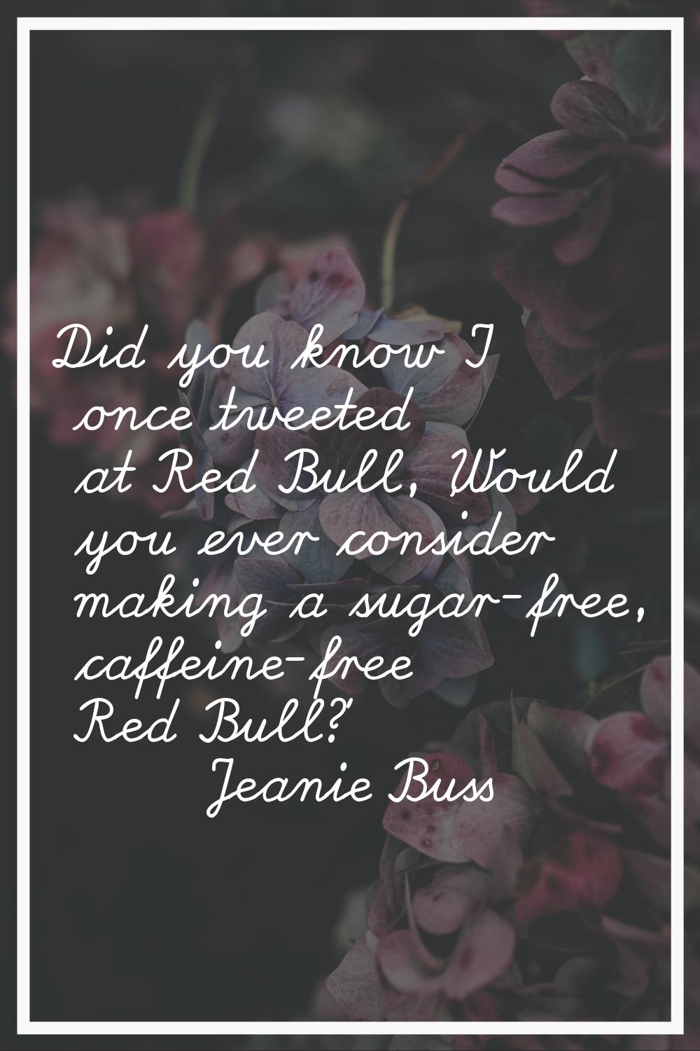 Did you know I once tweeted at Red Bull, 'Would you ever consider making a sugar-free, caffeine-fre