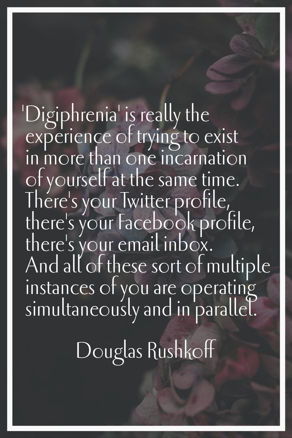 'Digiphrenia' is really the experience of trying to exist in more than one incarnation of yourself 