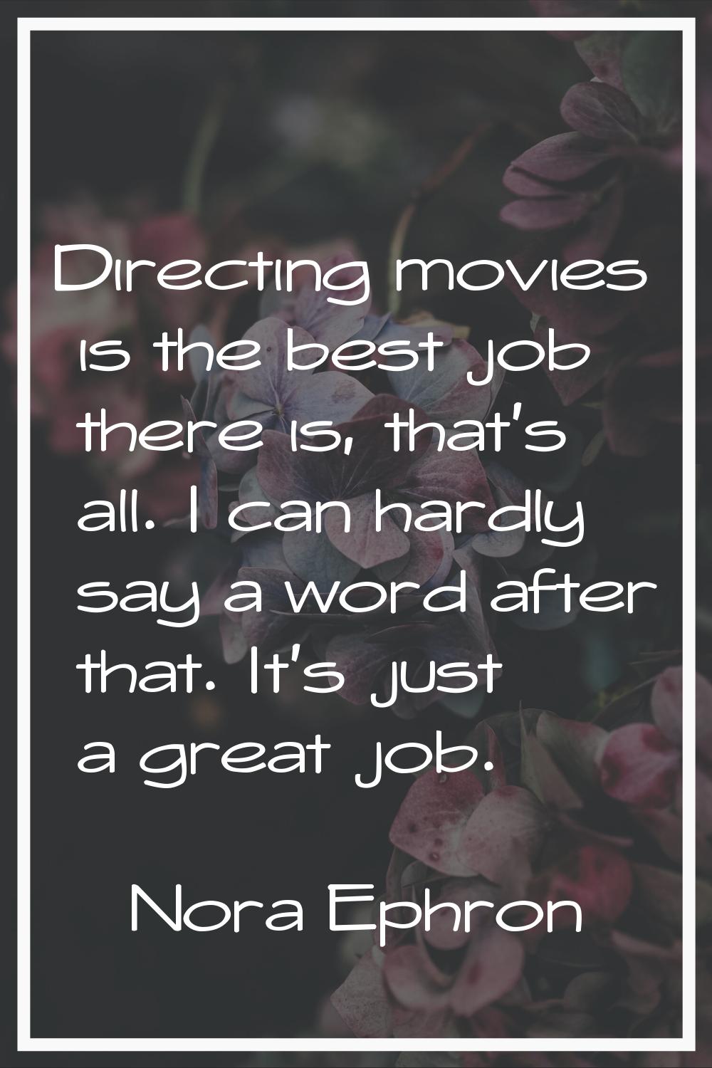 Directing movies is the best job there is, that's all. I can hardly say a word after that. It's jus