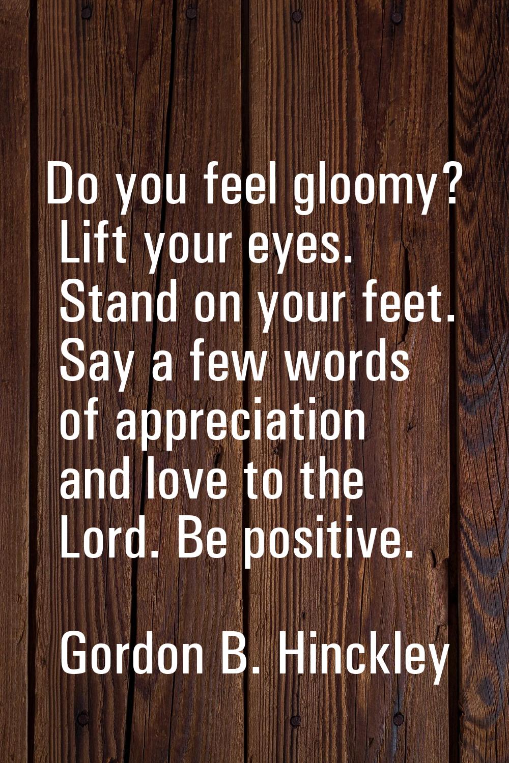 Do you feel gloomy? Lift your eyes. Stand on your feet. Say a few words of appreciation and love to