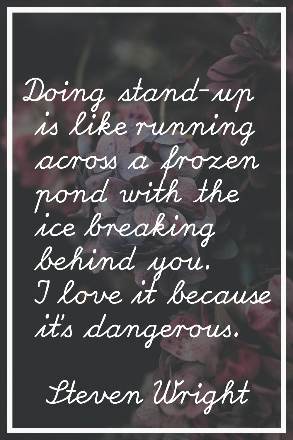 Doing stand-up is like running across a frozen pond with the ice breaking behind you. I love it bec