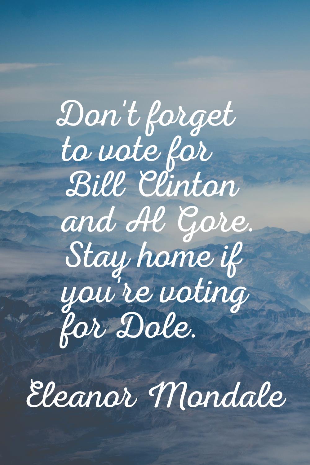 Don't forget to vote for Bill Clinton and Al Gore. Stay home if you're voting for Dole.