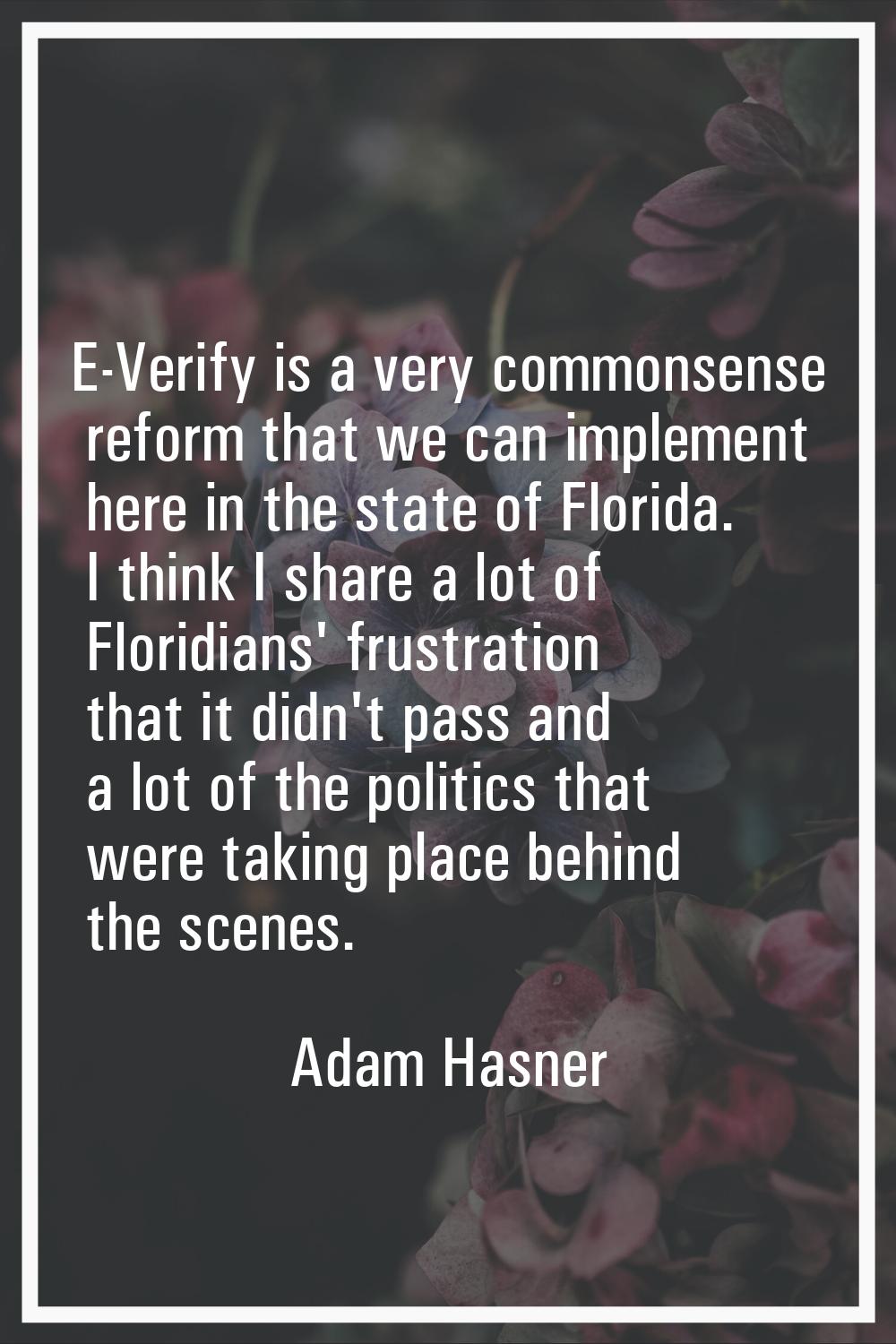 E-Verify is a very commonsense reform that we can implement here in the state of Florida. I think I