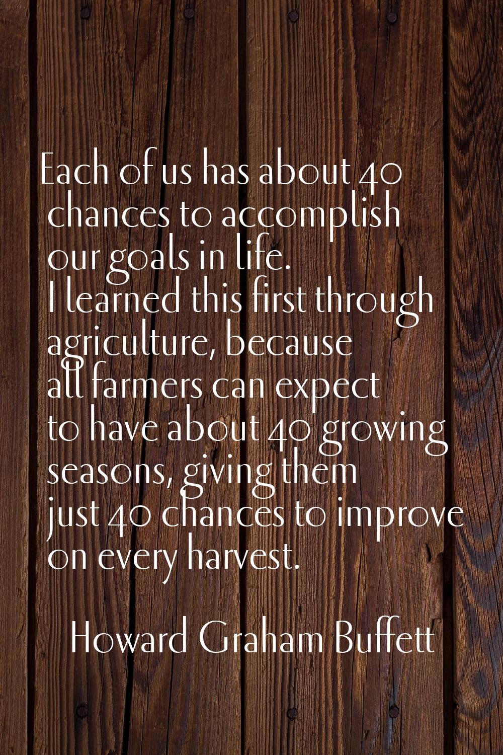 Each of us has about 40 chances to accomplish our goals in life. I learned this first through agric
