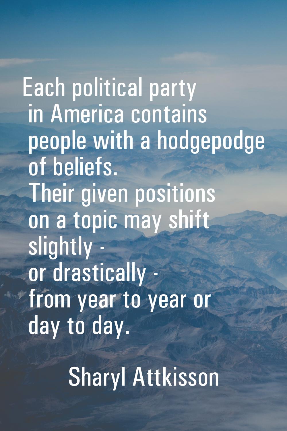 Each political party in America contains people with a hodgepodge of beliefs. Their given positions