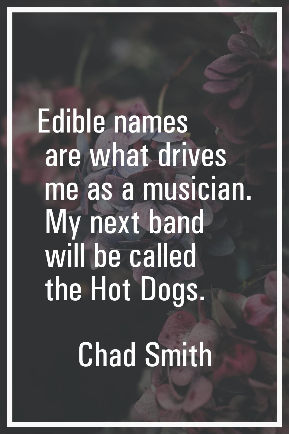 Edible names are what drives me as a musician. My next band will be called the Hot Dogs.