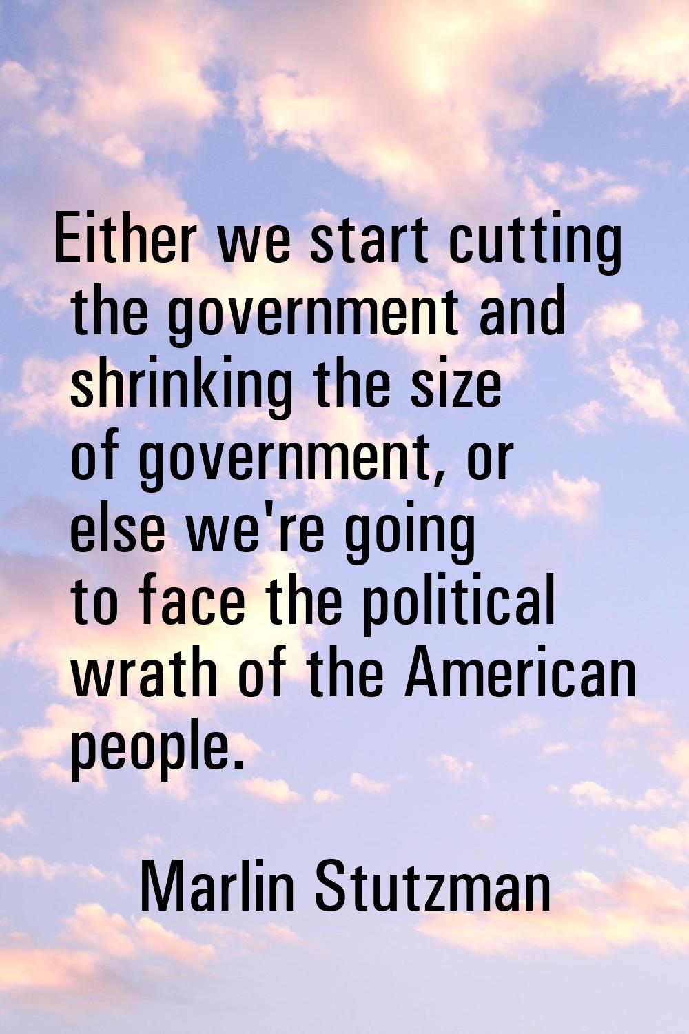 Either we start cutting the government and shrinking the size of government, or else we're going to