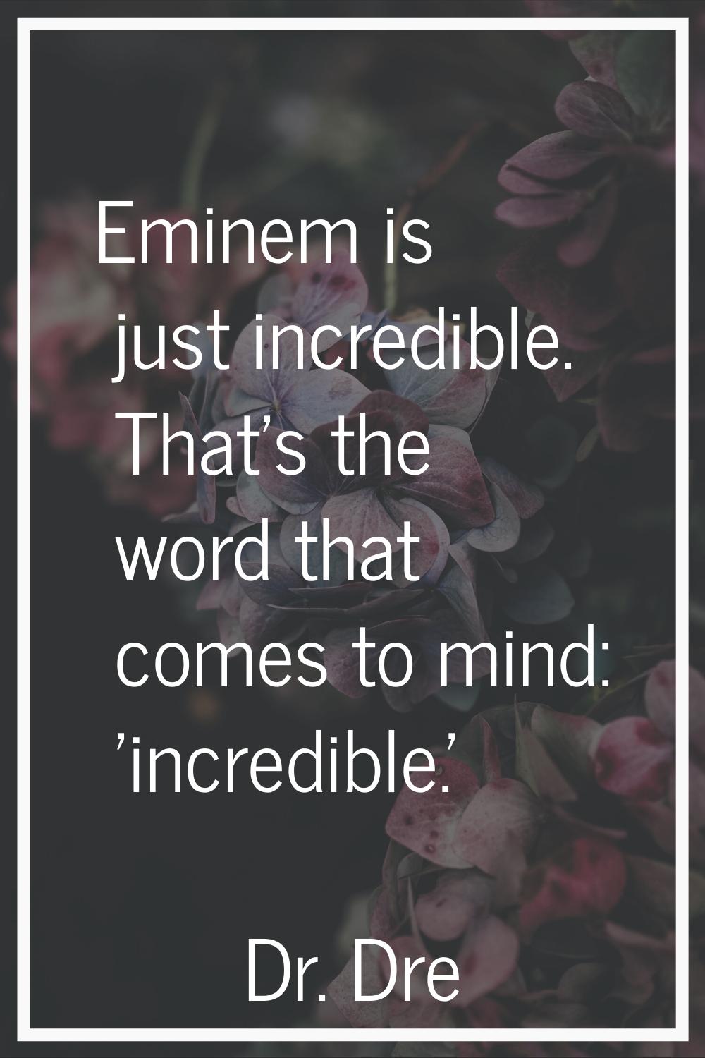Eminem is just incredible. That's the word that comes to mind: 'incredible.'