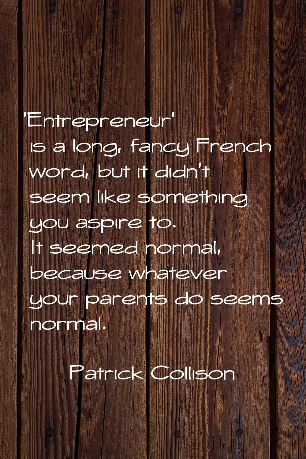 'Entrepreneur' is a long, fancy French word, but it didn't seem like something you aspire to. It se