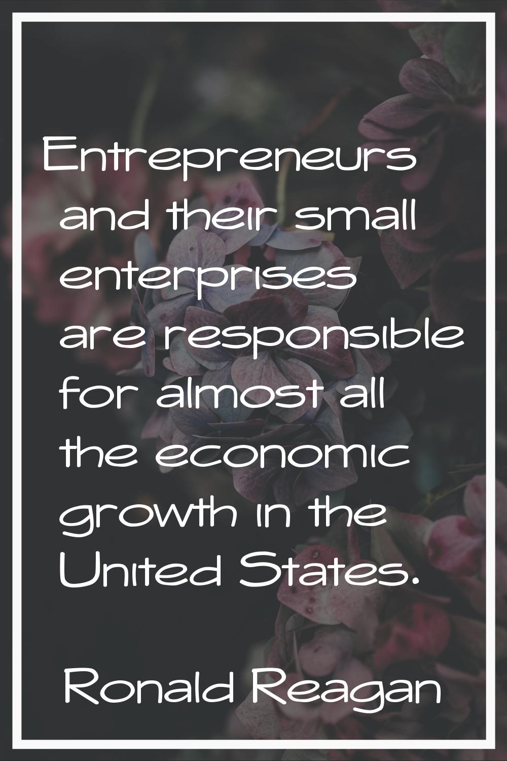 Entrepreneurs and their small enterprises are responsible for almost all the economic growth in the
