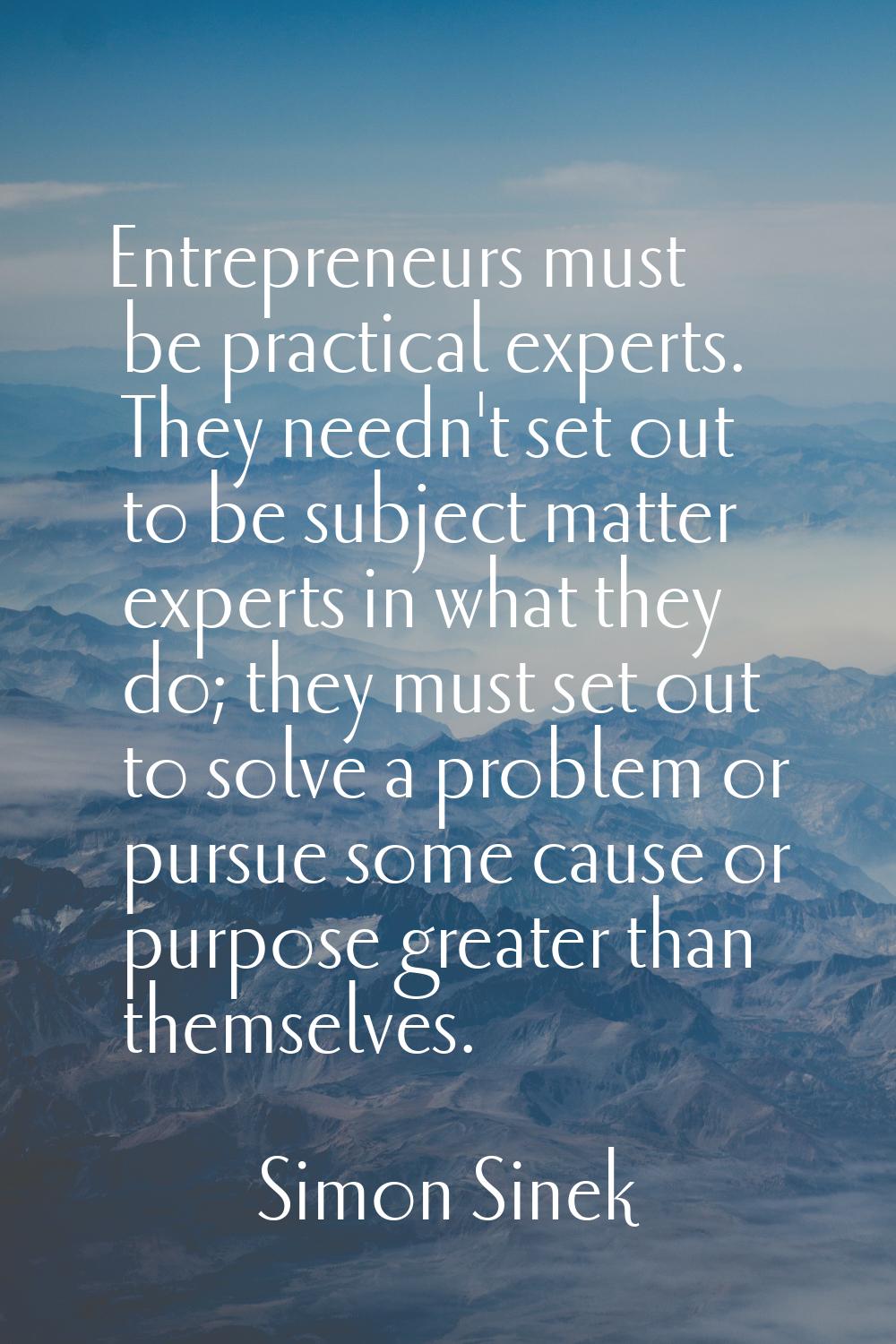 Entrepreneurs must be practical experts. They needn't set out to be subject matter experts in what 