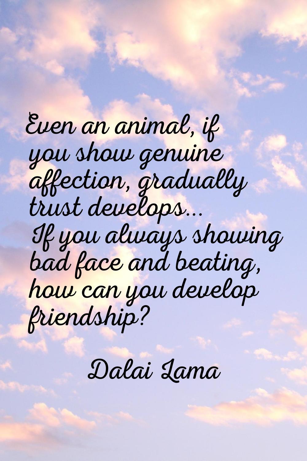 Even an animal, if you show genuine affection, gradually trust develops... If you always showing ba
