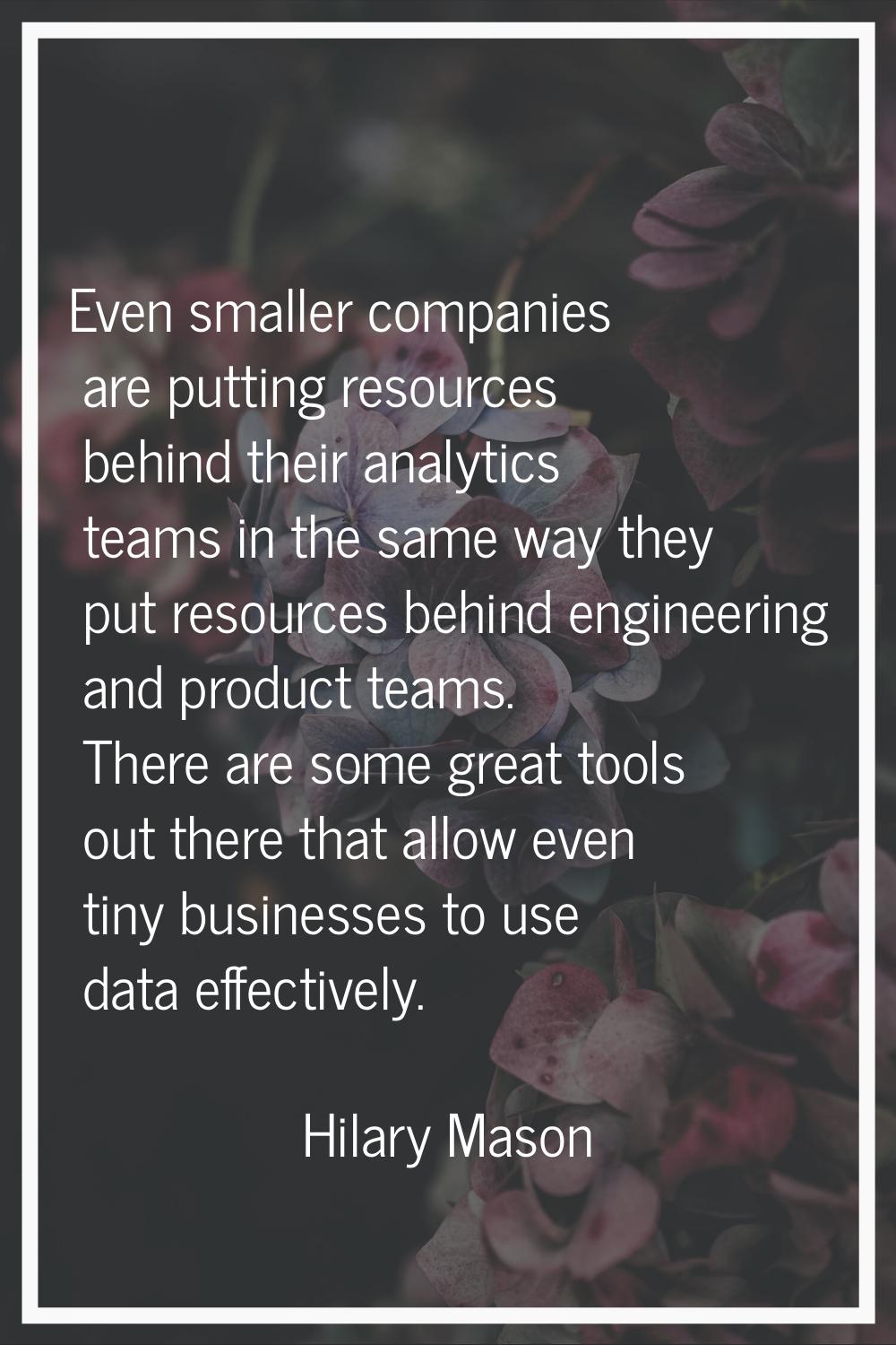 Even smaller companies are putting resources behind their analytics teams in the same way they put 