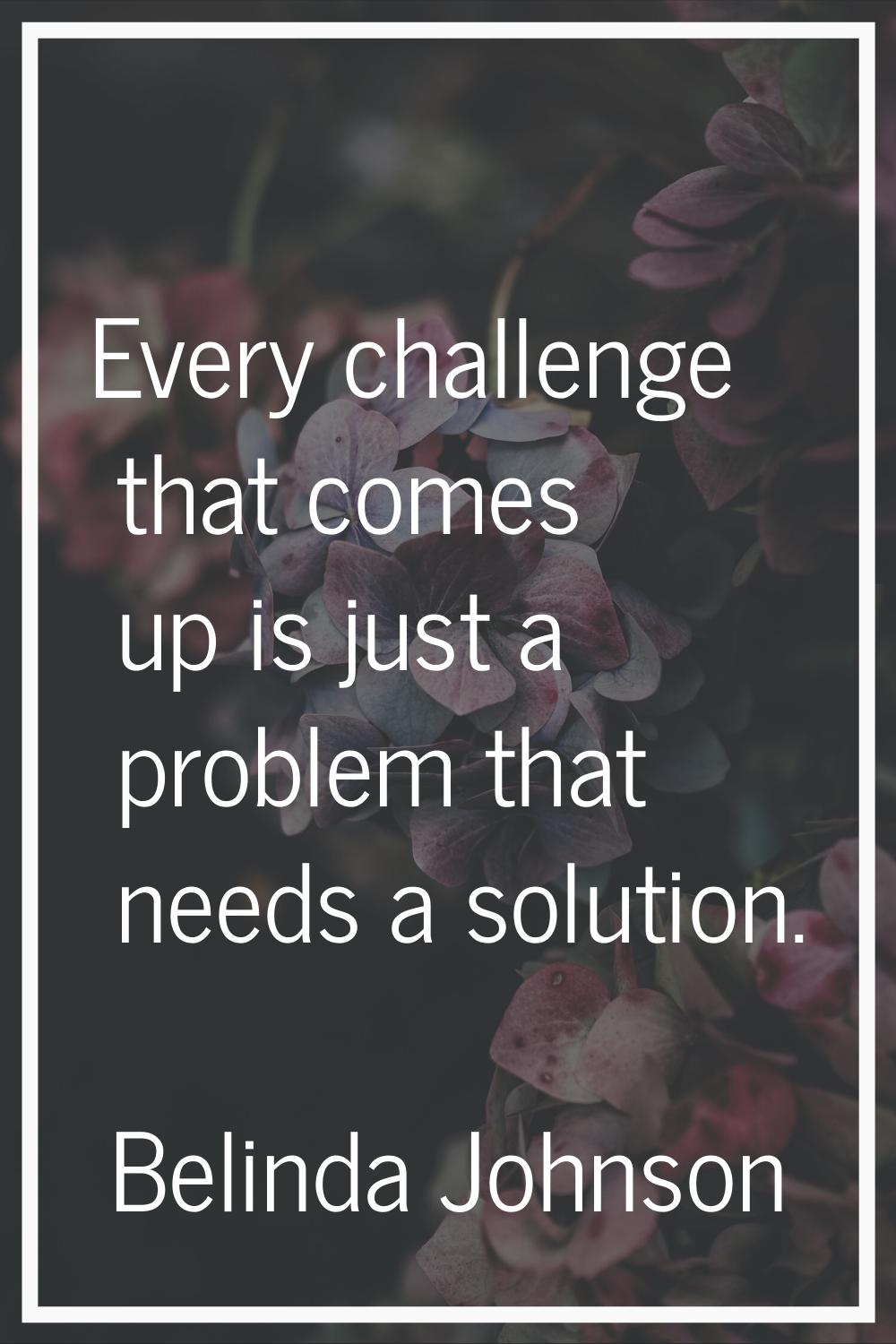 Every challenge that comes up is just a problem that needs a solution.