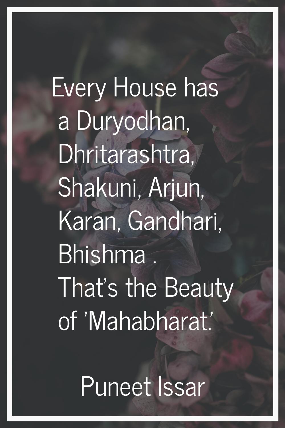 Every House has a Duryodhan, Dhritarashtra, Shakuni, Arjun, Karan, Gandhari, Bhishma . That's the B