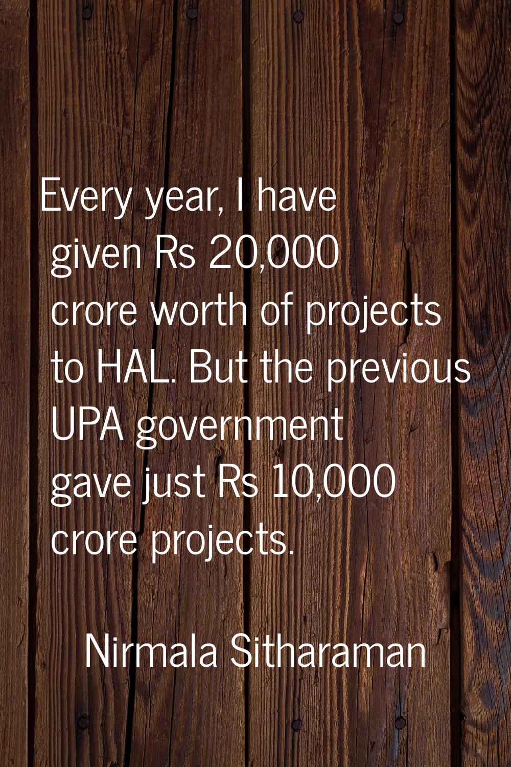 Every year, I have given Rs 20,000 crore worth of projects to HAL. But the previous UPA government 
