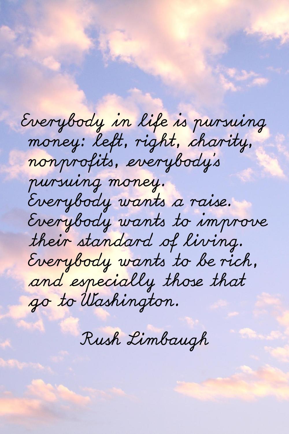 Everybody in life is pursuing money: left, right, charity, nonprofits, everybody's pursuing money. 