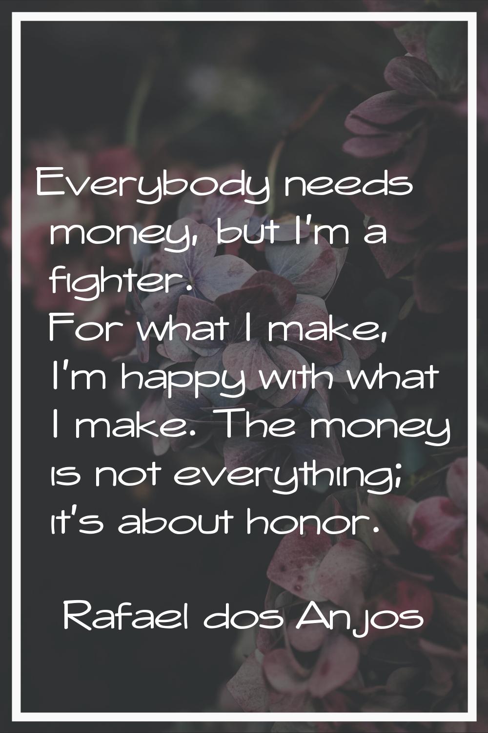Everybody needs money, but I'm a fighter. For what I make, I'm happy with what I make. The money is