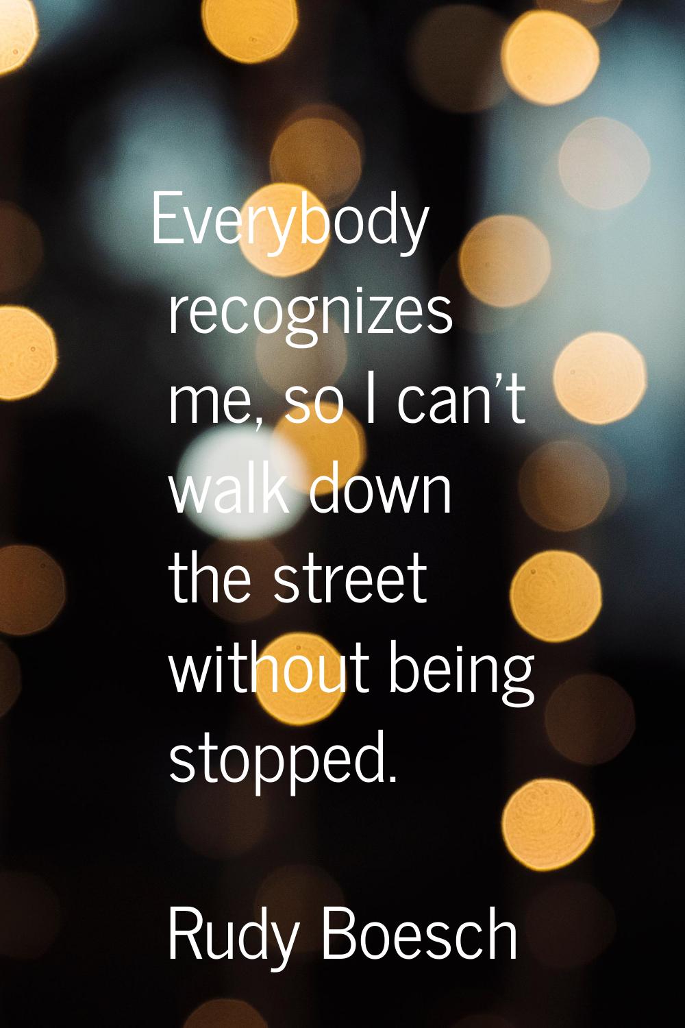 Everybody recognizes me, so I can't walk down the street without being stopped.