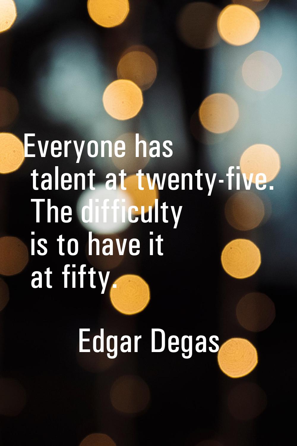 Everyone has talent at twenty-five. The difficulty is to have it at fifty.