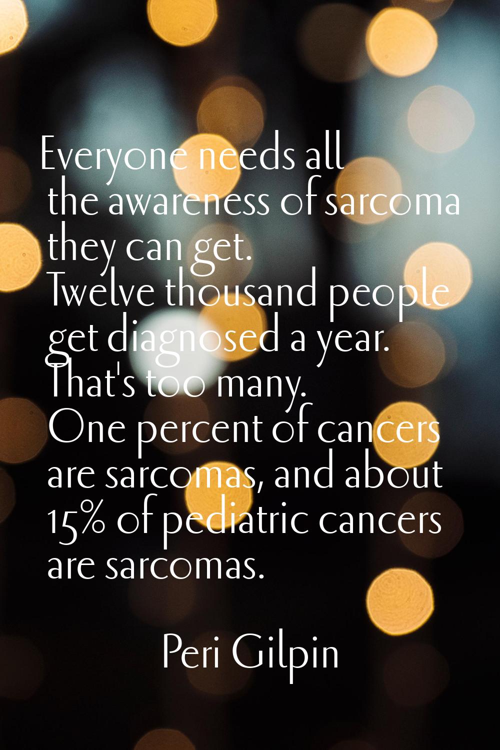 Everyone needs all the awareness of sarcoma they can get. Twelve thousand people get diagnosed a ye