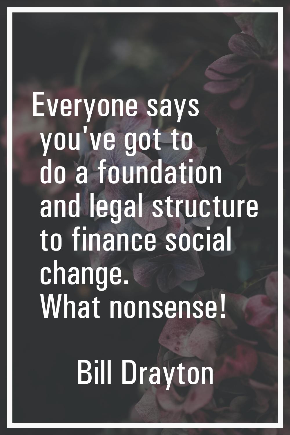 Everyone says you've got to do a foundation and legal structure to finance social change. What nons