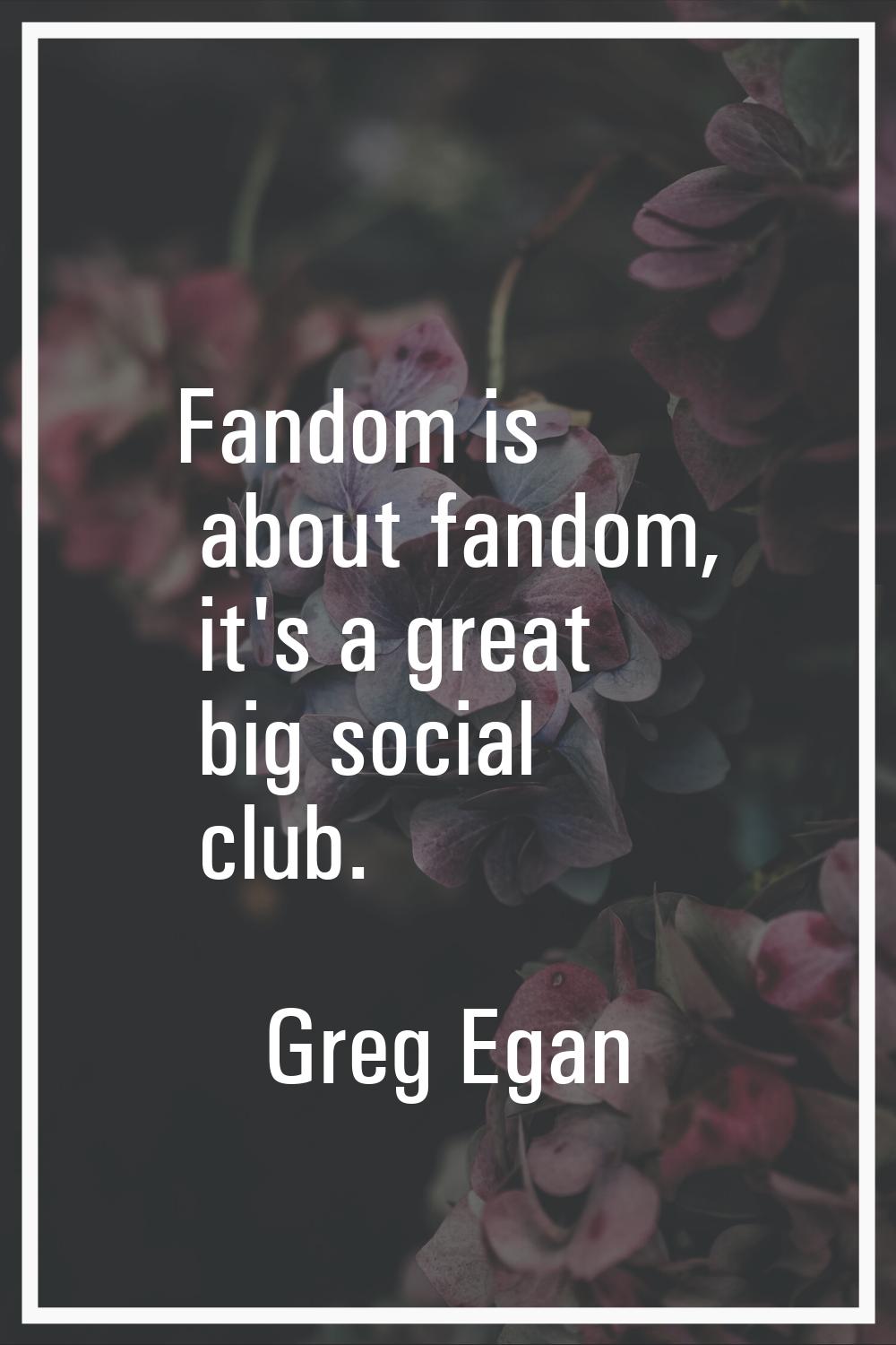 Fandom is about fandom, it's a great big social club.